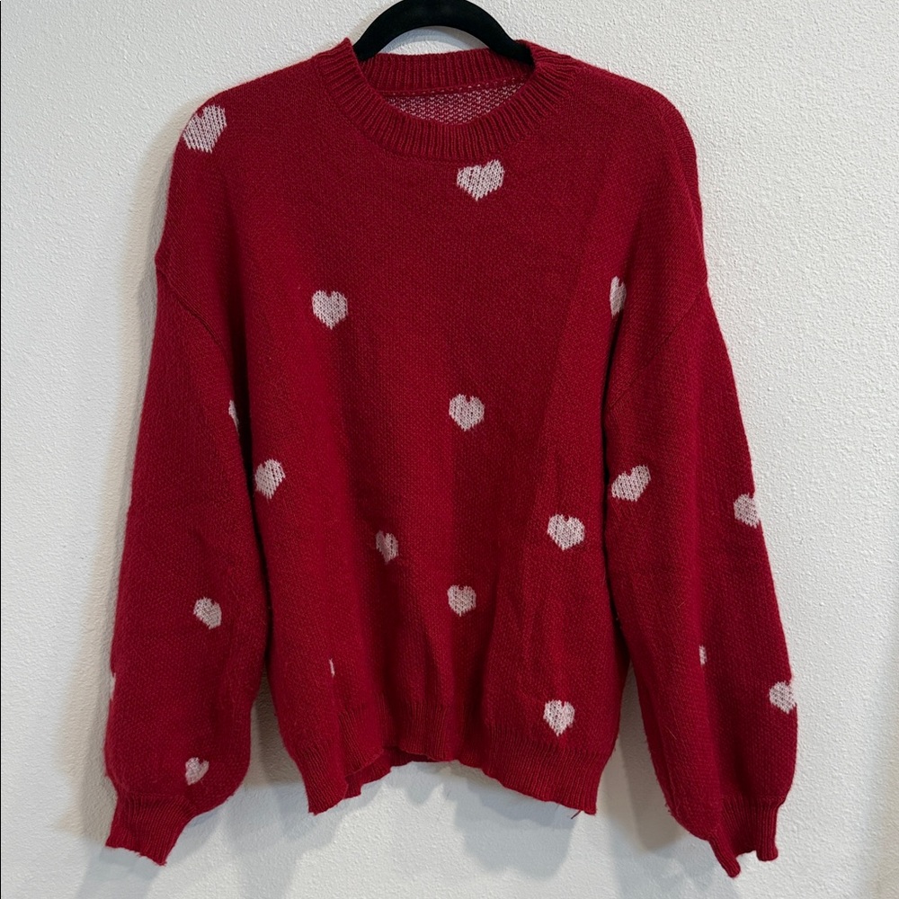 SHEIN Red Sweater with White Heart Accents
